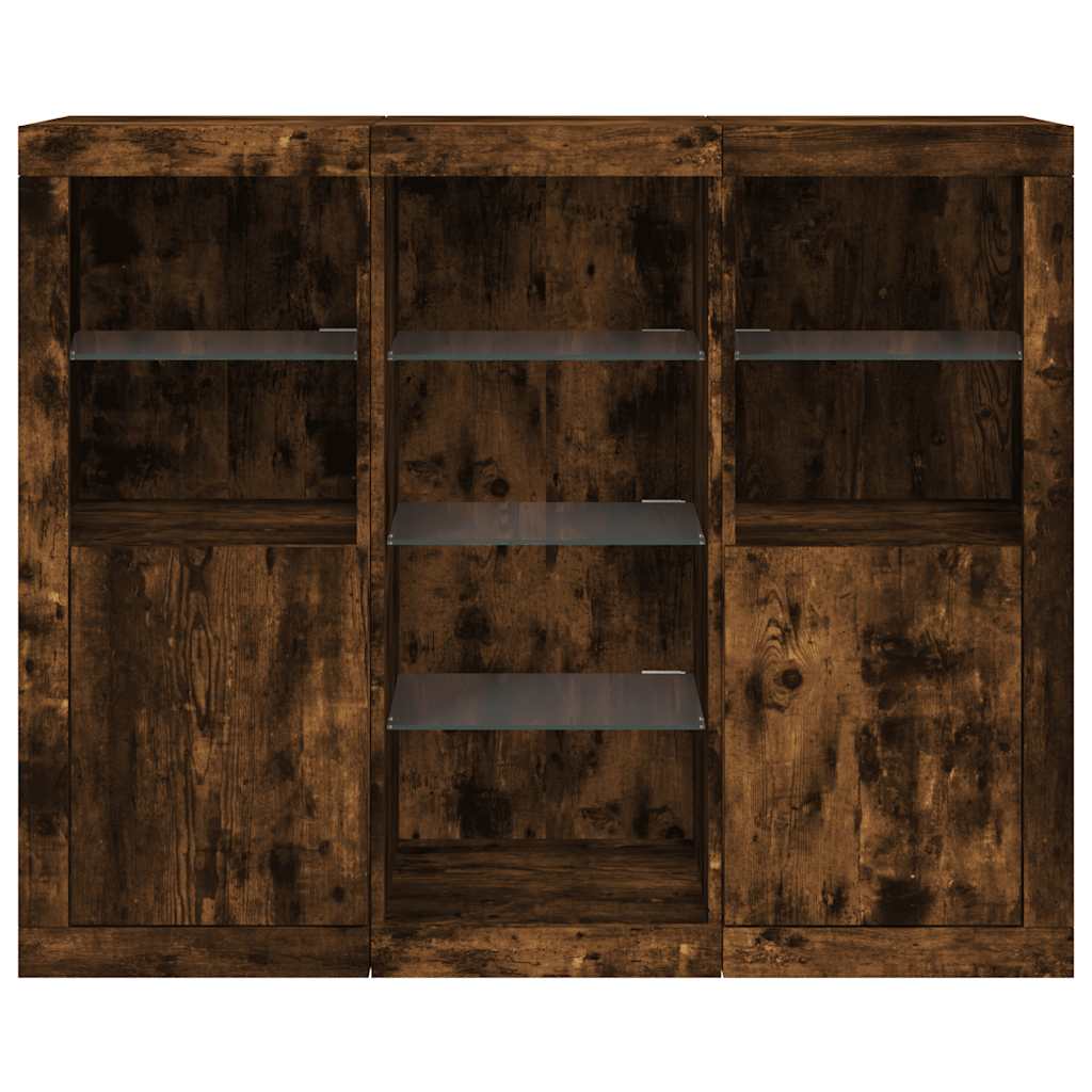 Sideboards with LED Lights 3 pcs Smoked Oak Engineered Wood