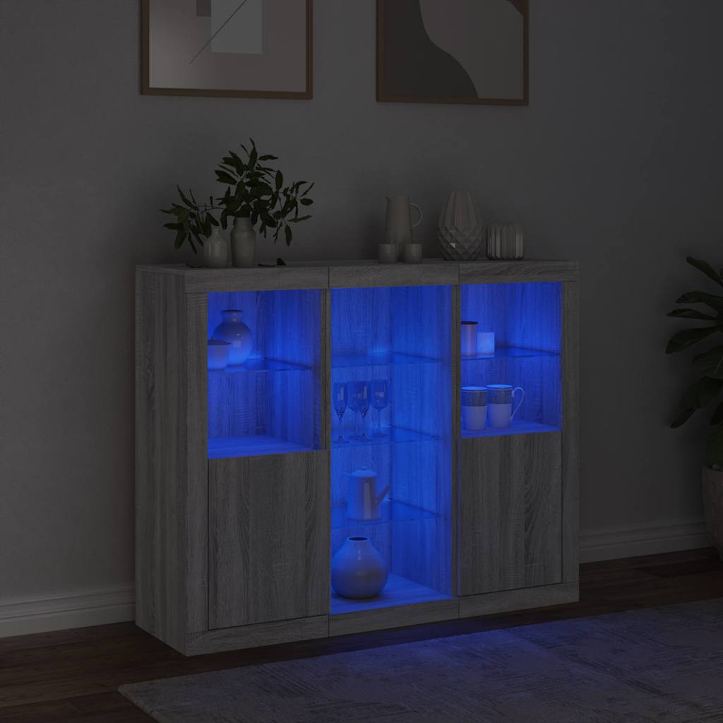Sideboards with LED Lights 3 pcs Grey Sonoma Engineered Wood