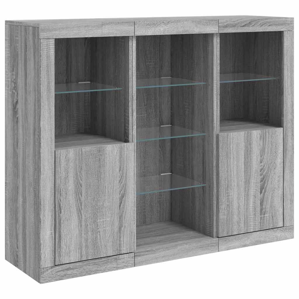 Sideboards with LED Lights 3 pcs Grey Sonoma Engineered Wood