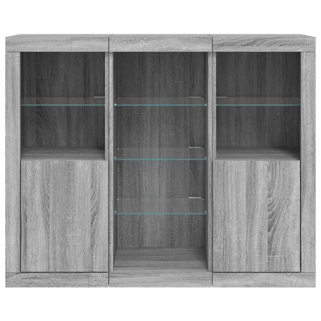 Sideboards with LED Lights 3 pcs Grey Sonoma Engineered Wood