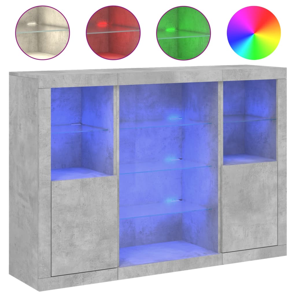 Sideboards with LED Lights 3 pcs Concrete Grey Engineered Wood