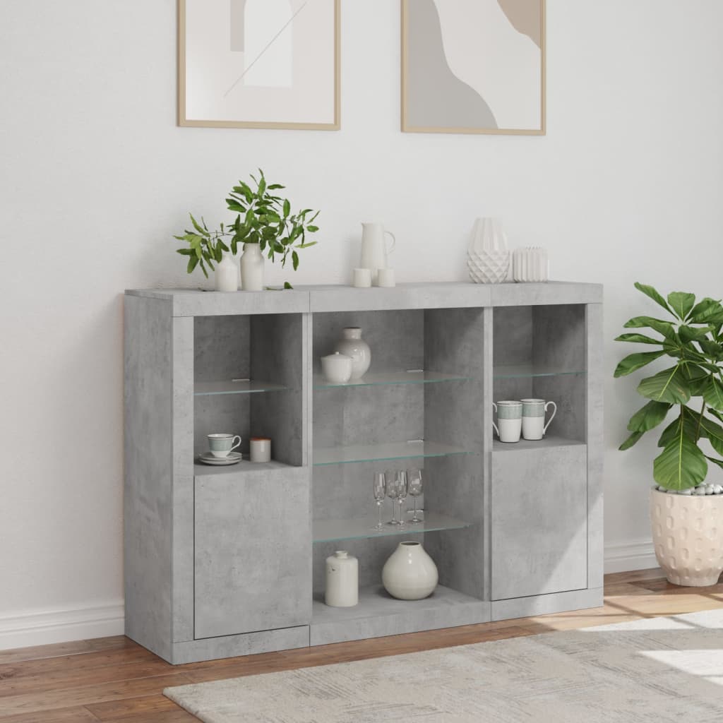 Sideboards with LED Lights 3 pcs Concrete Grey Engineered Wood