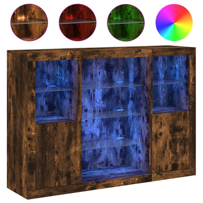 Sideboard | Set of 3 | Smoked Oak | Engineered Wood, Glass | Medium