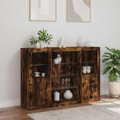 Sideboard | Set of 3 | Smoked Oak | Engineered Wood, Glass | Medium