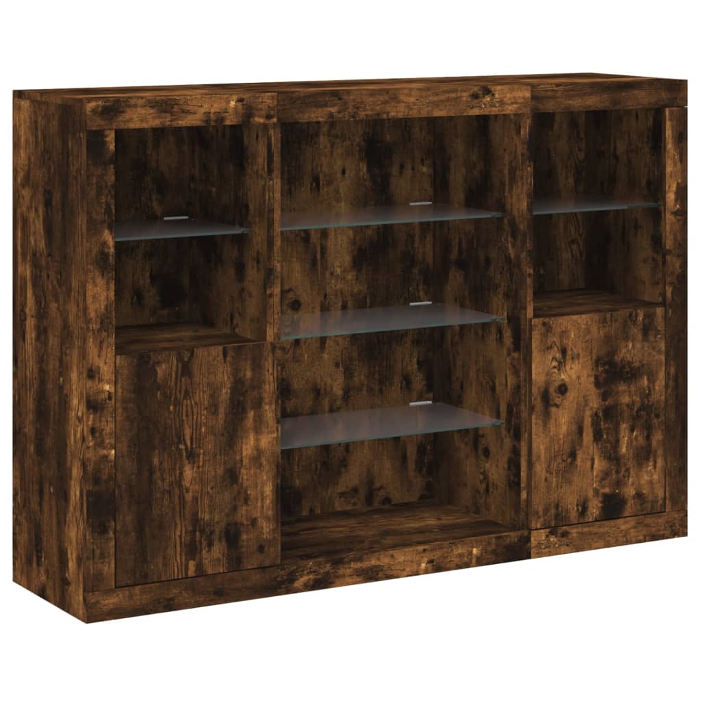 Sideboard | Set of 3 | Smoked Oak | Engineered Wood, Glass | Medium