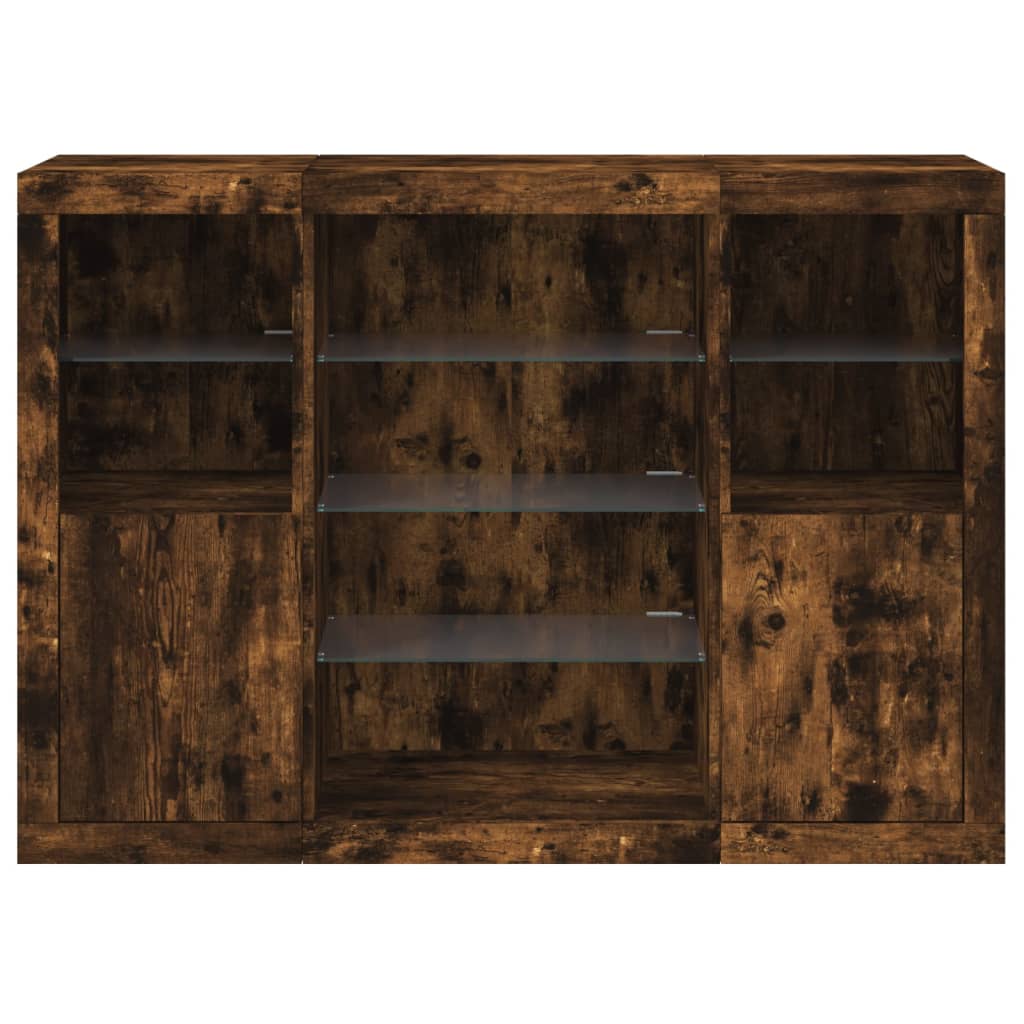 Sideboard | Set of 3 | Smoked Oak | Engineered Wood, Glass | Medium