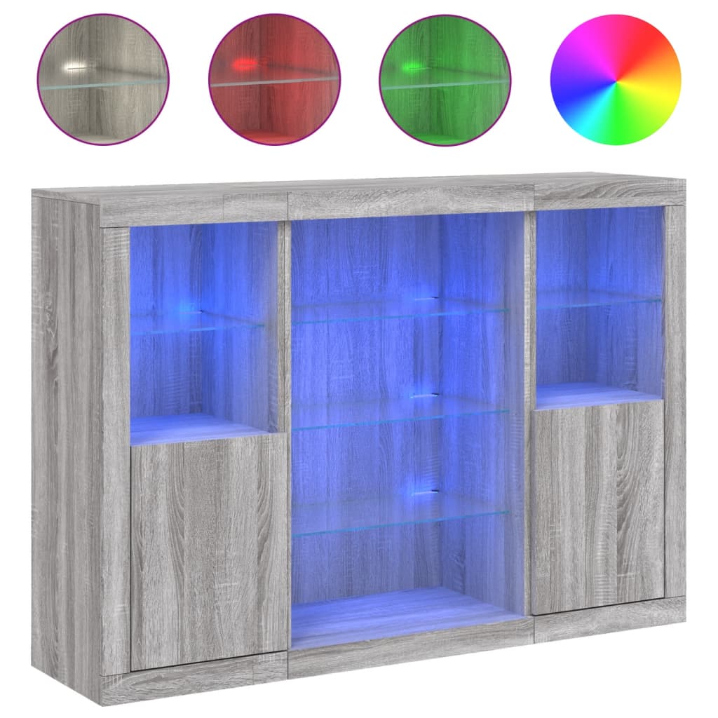 Sideboards with LED Lights 3 pcs Grey Sonoma Engineered Wood
