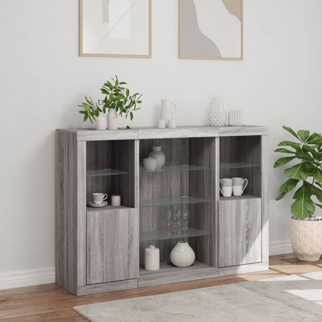 Sideboards with LED Lights 3 pcs Grey Sonoma Engineered Wood