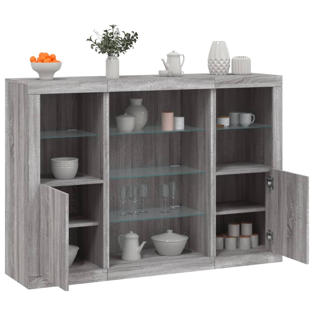 Sideboards with LED Lights 3 pcs Grey Sonoma Engineered Wood