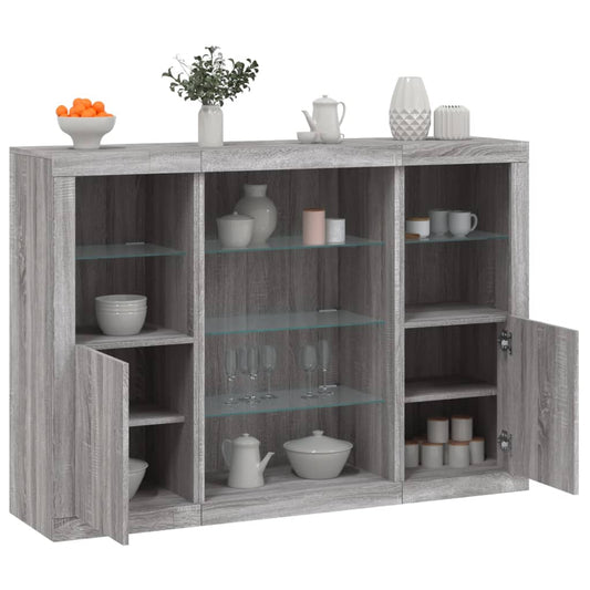 Sideboards with LED Lights 3 pcs Grey Sonoma Engineered Wood