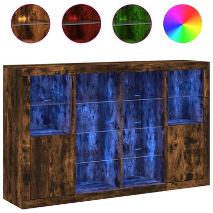 Sideboards with LED Lights 3 pcs Smoked Oak Engineered Wood