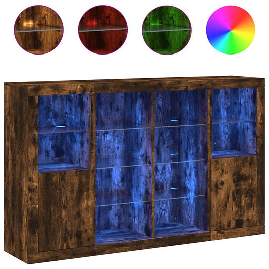 Sideboards with LED Lights 3 pcs Smoked Oak Engineered Wood