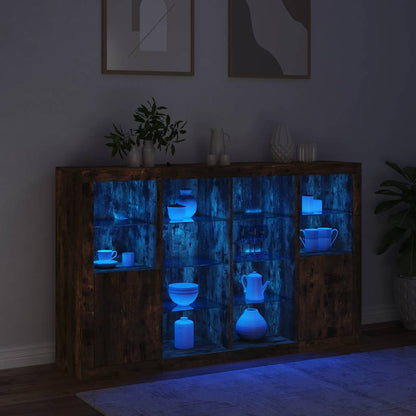 Sideboards with LED Lights 3 pcs Smoked Oak Engineered Wood