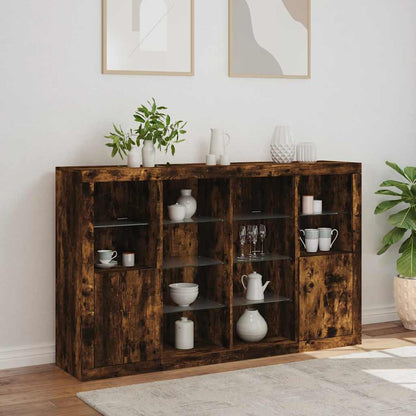 Sideboards with LED Lights 3 pcs Smoked Oak Engineered Wood