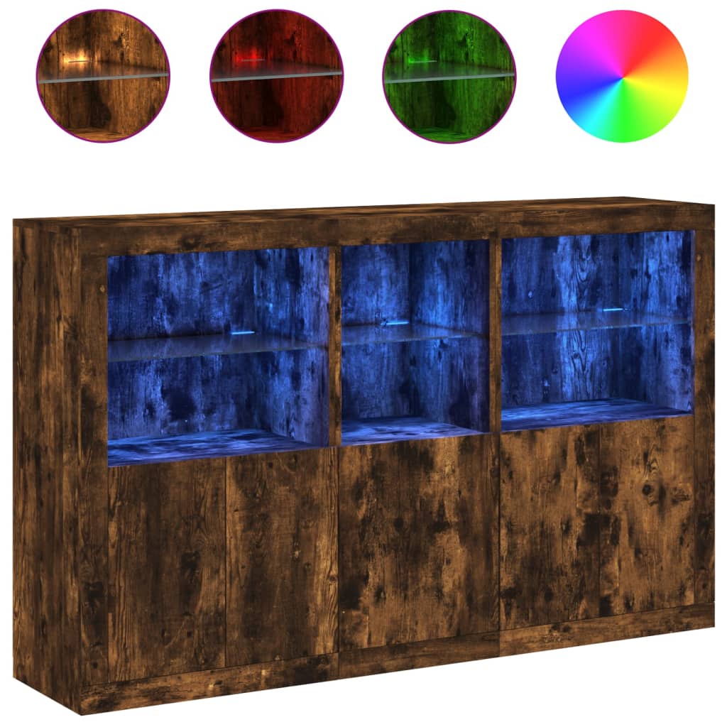 Sideboard with LED Lights Smoked Oak 162x37x100 cm