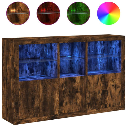 Sideboard with LED Lights Smoked Oak 162x37x100 cm