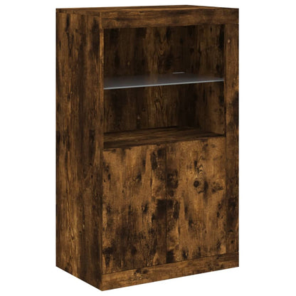 Sideboard with LED Lights Smoked Oak 162x37x100 cm