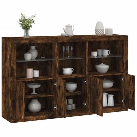 Sideboard with LED Lights Smoked Oak 162x37x100 cm