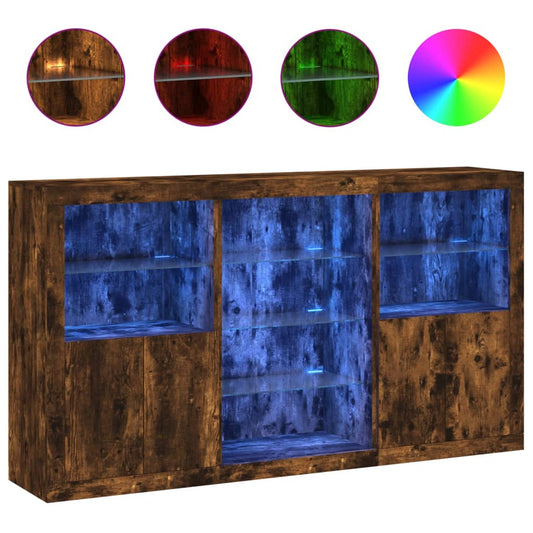 Sideboard with LED Lights Smoked Oak 181.5x37x100 cm