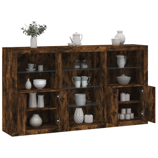 Sideboard with LED Lights Smoked Oak 181.5x37x100 cm