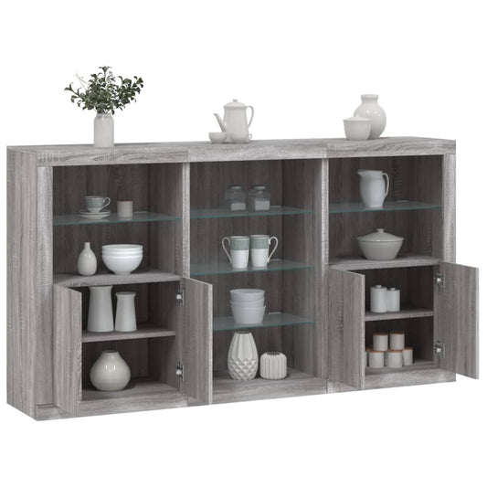 Sideboard with LED Lights Grey Sonoma 181.5x37x100 cm