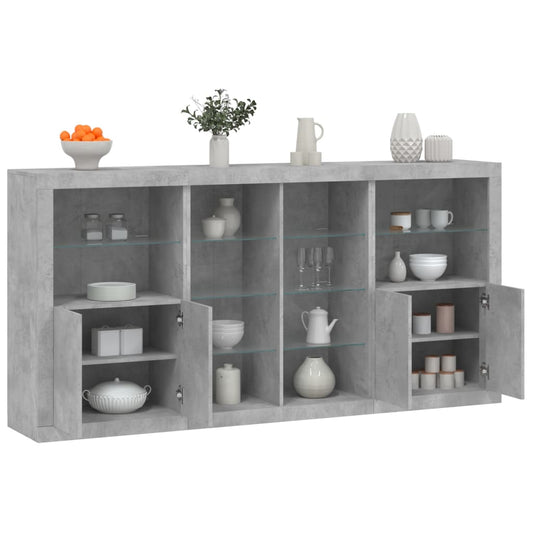 Sideboard with LED Lights Concrete Grey 202x37x100 cm