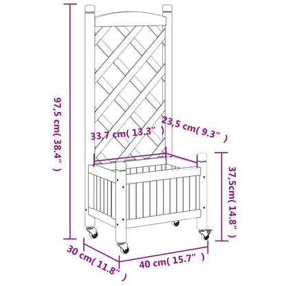 Planter with Trellis and Wheels Grey Solid Wood Fir