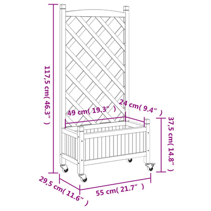 Planter with Trellis and Wheels Black Solid Wood Fir