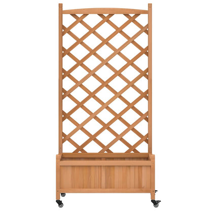 Planter with Trellis and Wheels Brown Solid Wood Fir