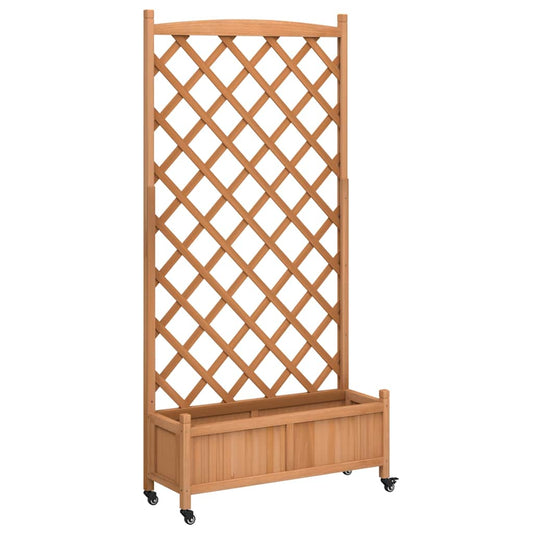 Planter with Trellis and Wheels Brown Solid Wood Fir