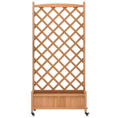Planter with Trellis and Wheels Brown Solid Wood Fir