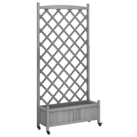 Planter with Trellis and Wheels Grey Solid Wood Fir