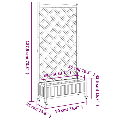 Planter with Trellis and Wheels Grey Solid Wood Fir