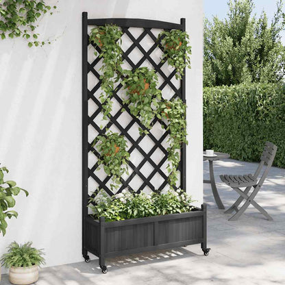 Planter with Trellis and Wheels Black Solid Wood Fir