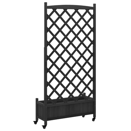 Planter with Trellis and Wheels Black Solid Wood Fir