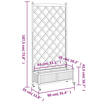 Planter with Trellis and Wheels Black Solid Wood Fir
