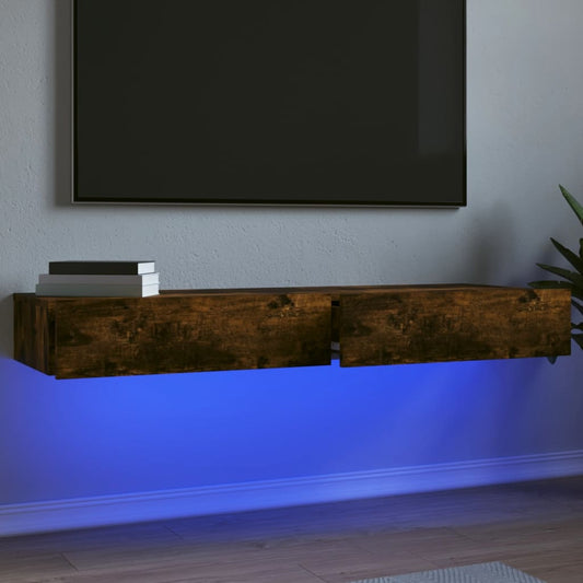 TV Cabinets with LED Lights 2 pcs Smoked Oak 60x35x15.5 cm