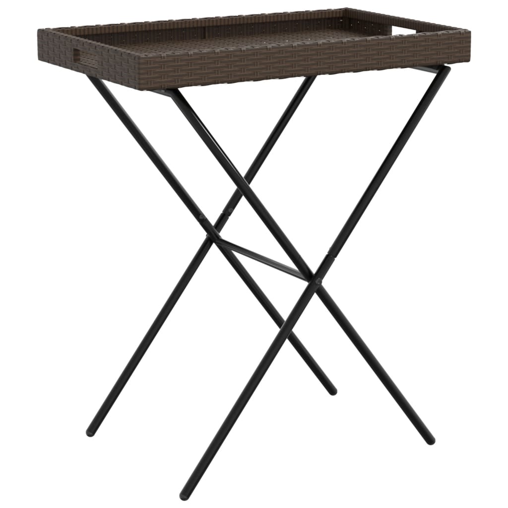 Folding Tray Table Brown 25.6"x15.7"x29.5" Poly Rattan