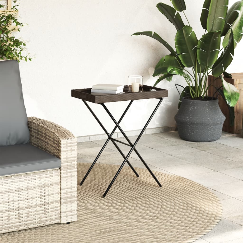 Folding Tray Table Brown 25.6"x15.7"x29.5" Poly Rattan