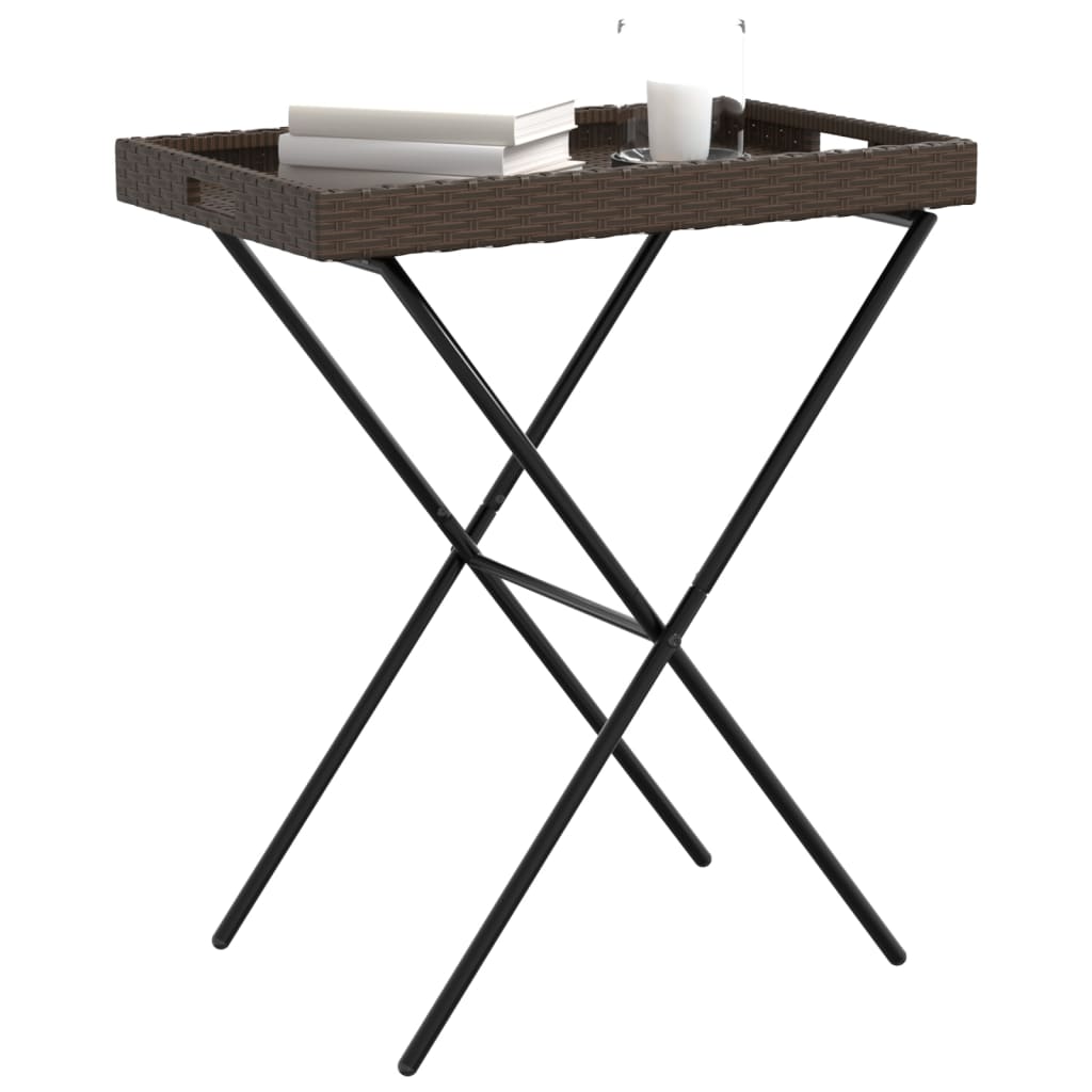 Folding Tray Table Brown 25.6"x15.7"x29.5" Poly Rattan