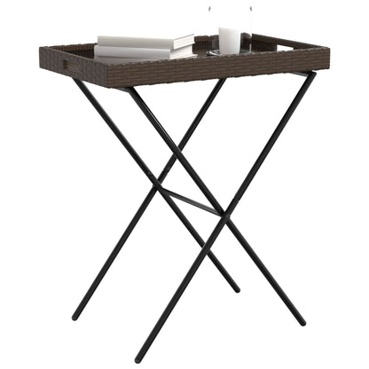 Folding Tray Table Brown 25.6"x15.7"x29.5" Poly Rattan