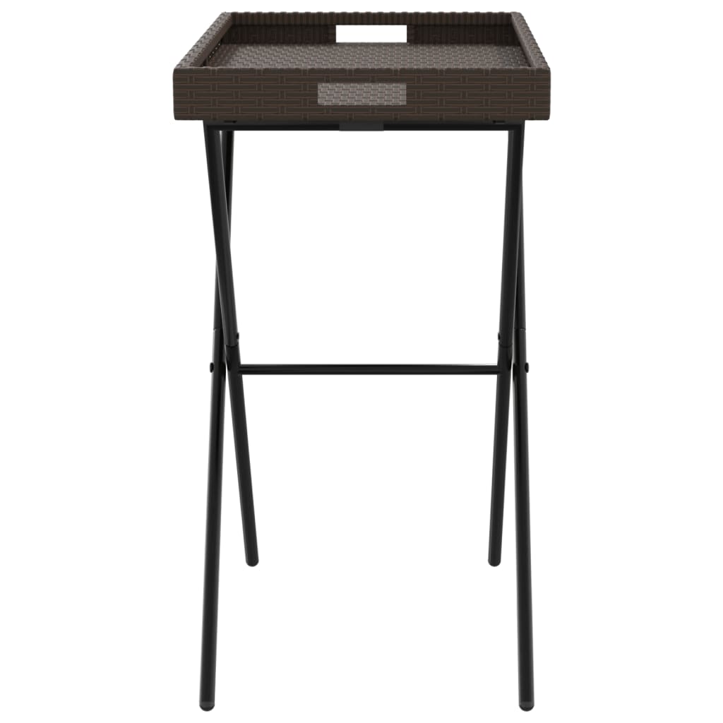 Folding Tray Table Brown 25.6"x15.7"x29.5" Poly Rattan