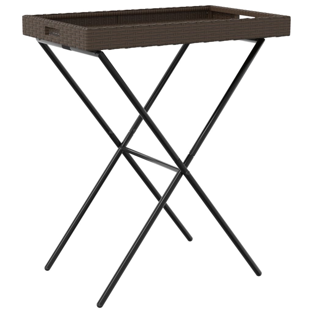 Folding Tray Table Brown 25.6"x15.7"x29.5" Poly Rattan