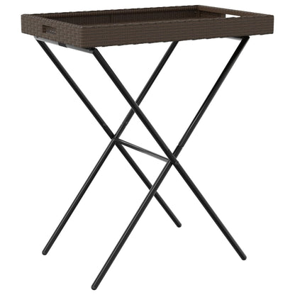 Folding Tray Table Brown 25.6"x15.7"x29.5" Poly Rattan