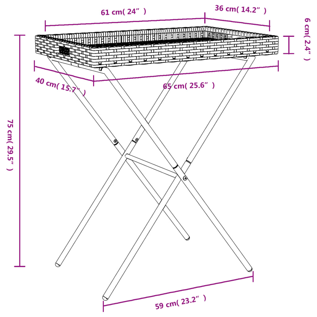 Folding Tray Table Brown 25.6"x15.7"x29.5" Poly Rattan