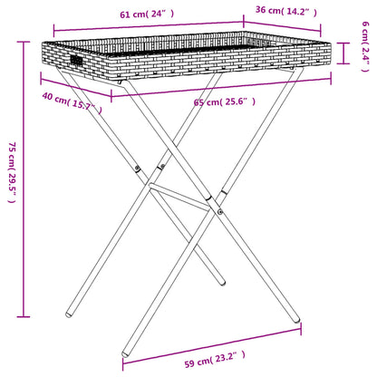 Folding Tray Table Brown 25.6"x15.7"x29.5" Poly Rattan