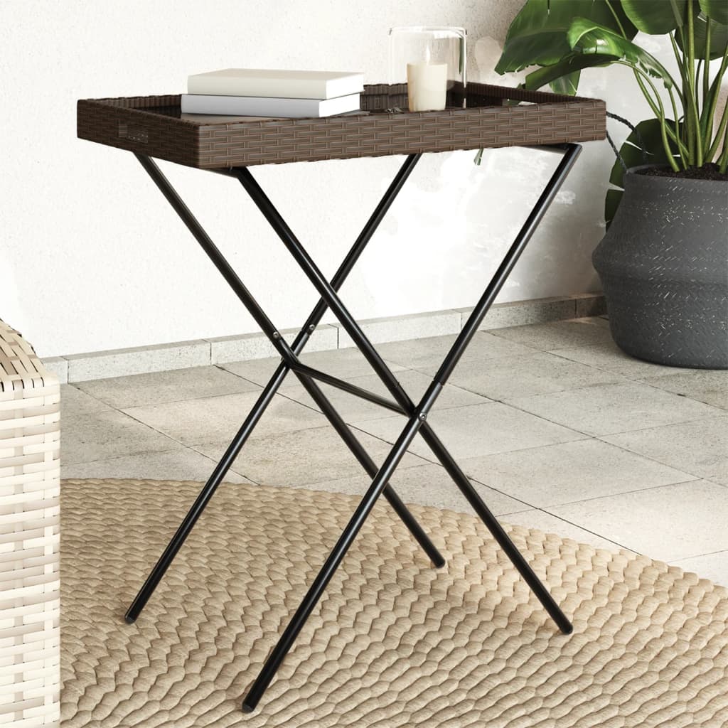 Folding Tray Table Brown 25.6"x15.7"x29.5" Poly Rattan