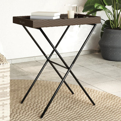 Folding Tray Table Brown 25.6"x15.7"x29.5" Poly Rattan