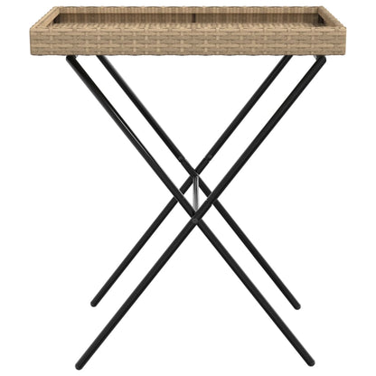 Folding Tray Table Beige 65x40x75 cm Poly Rattan