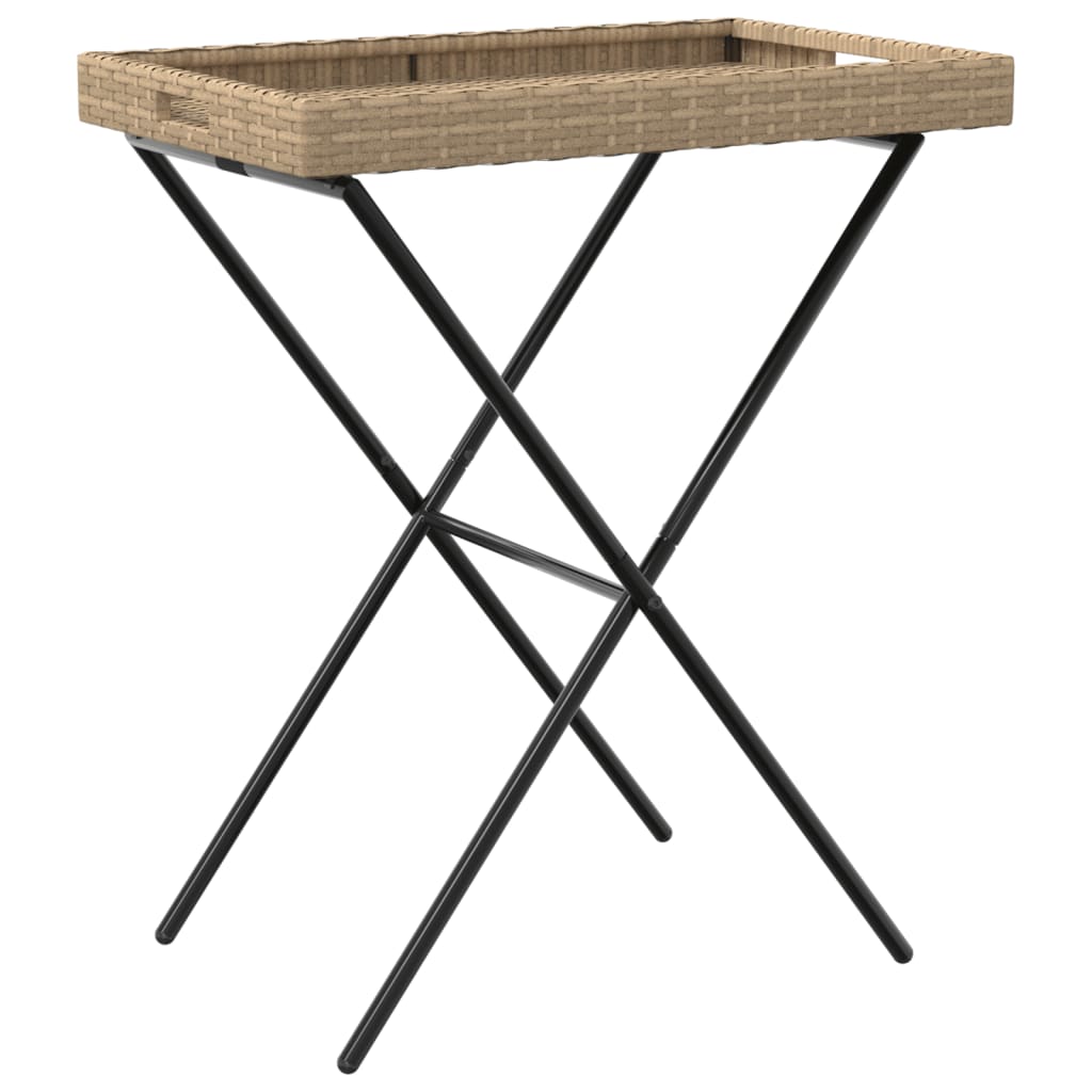 Folding Tray Table Beige 65x40x75 cm Poly Rattan